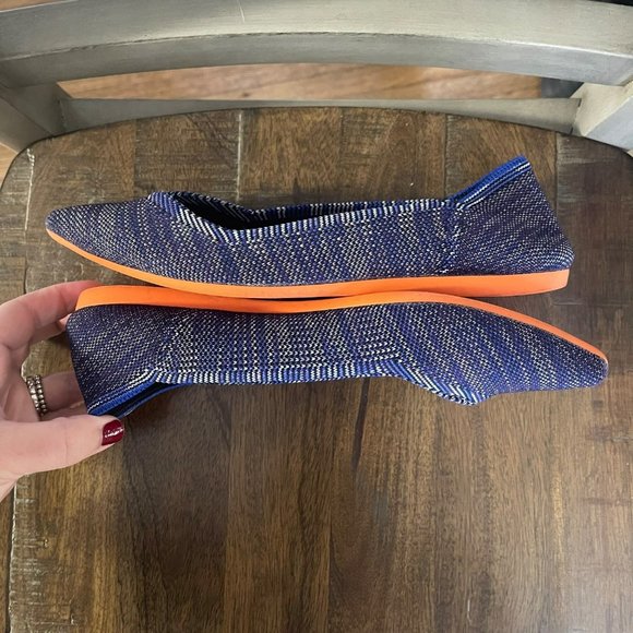 ROTHY'S The Point Blue Birdseye Flats Orange Sole RETIRED RARE Size 7W - Picture 6 of 12